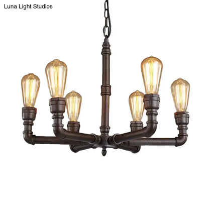 Steampunk Metal Black Chandelier with 3/6 Bulb Piping - Stylish Pendant Ceiling Light for Bistros