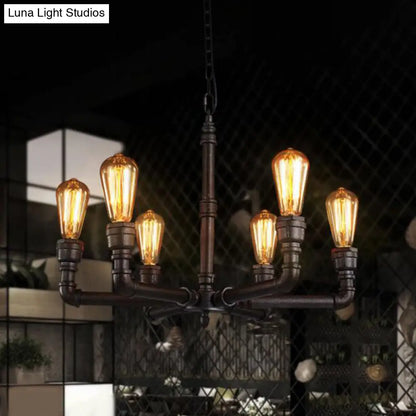 Steampunk Metal Black Chandelier with 3/6 Bulb Piping - Stylish Pendant Ceiling Light for Bistros