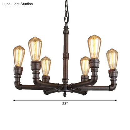 Steampunk Metal Black Chandelier with 3/6 Bulb Piping - Stylish Pendant Ceiling Light for Bistros