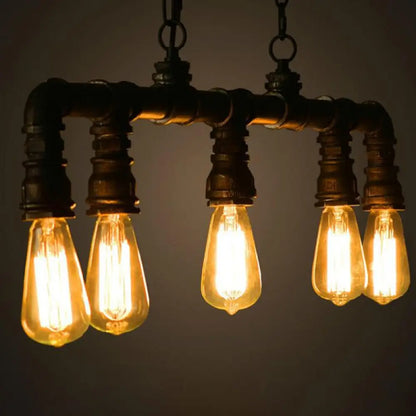 DecorBites™ مصباح معلق على شكل أنبوب مياه معدني بتصميم Steampunk - 5 لمبات - أسود، مثالي لغرفة الطعام أو الجزيرة المعلقة