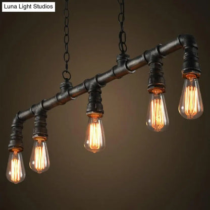 DecorBites™ مصباح معلق على شكل أنبوب مياه معدني بتصميم Steampunk - 5 لمبات - أسود، مثالي لغرفة الطعام أو الجزيرة المعلقة