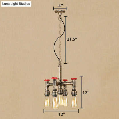 Steampunk Pipe & Valve Chandelier - Antique Silver/Bronze 5-Light Ceiling Fixture