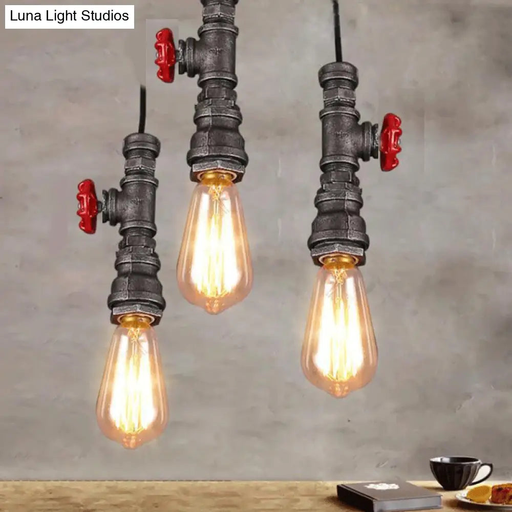 Steampunk Valve Pendant Light for Restaurant - Iron Bronze Water Pipe Design