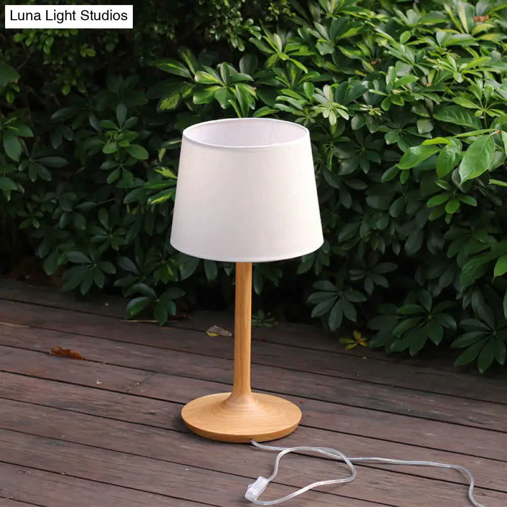 Stefania - Minimal Wood Nightstand Lamp with Bucket Fabric Shade