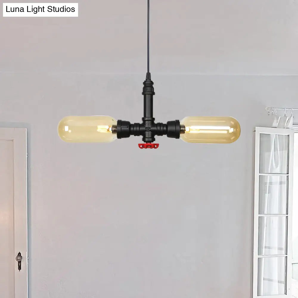 Stella - Amber Glass Black Suspension Light Pill Capsule 2-Light Industrial LED