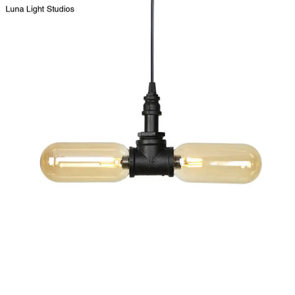 Stella - Amber Glass Black Suspension Light Pill Capsule 2-Light Industrial LED