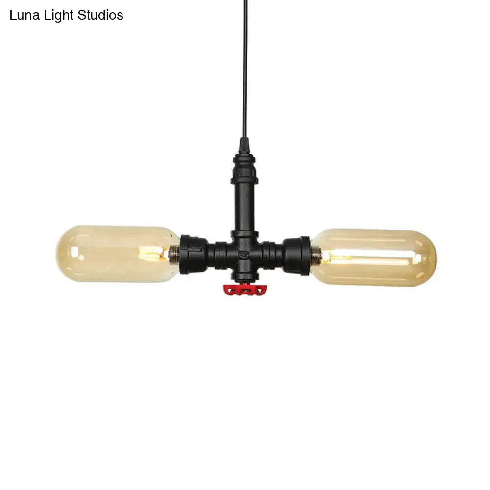 Stella - Amber Glass Black Suspension Light Pill Capsule 2-Light Industrial LED