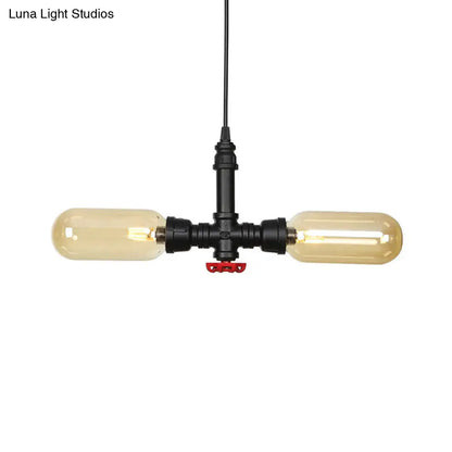 Stella - Amber Glass Black Suspension Light Pill Capsule 2-Light Industrial LED