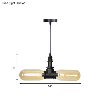 Stella - Amber Glass Black Suspension Light Pill Capsule 2-Light Industrial LED