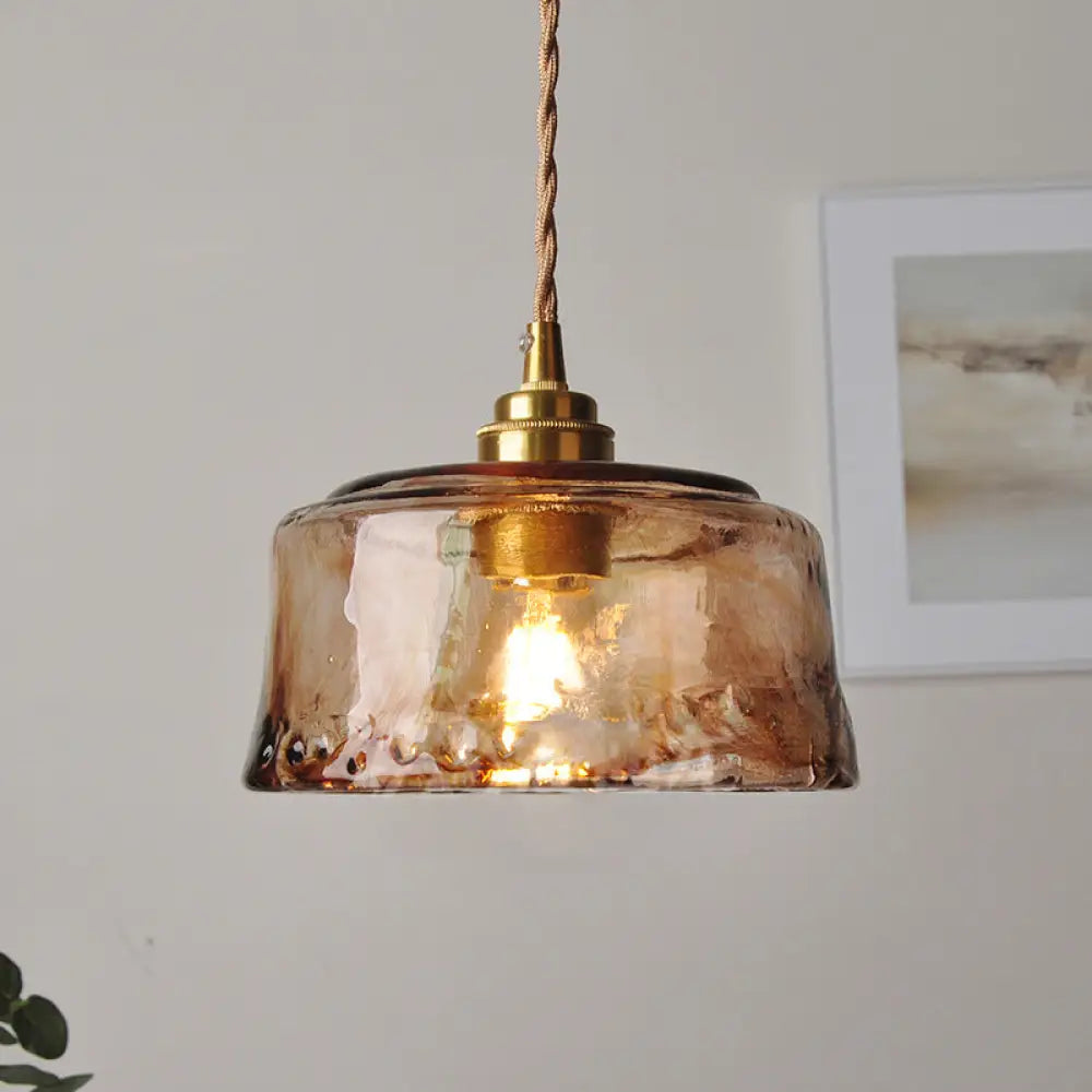 Sterope II - Rustic Brass Pendant Lamp with Amber Alabaster Shade