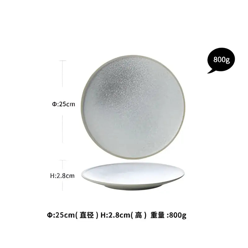 Silver metallic ceramic dinner plate with textured surface and white rim 25cm for decorbites dinner plate set