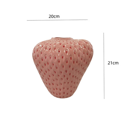 Strawberry Cartoon Ceramic Vase for Kids Room - Pink L - Vase