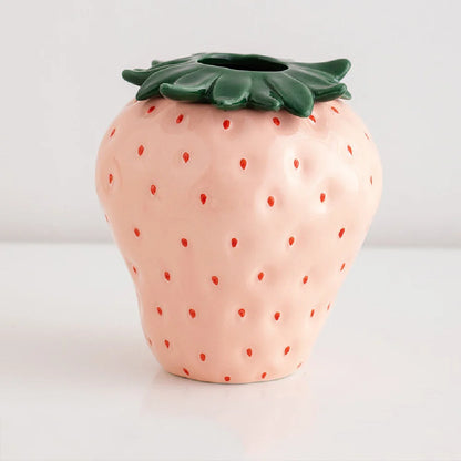 Strawberry Shaped Ceramic Planter Pot - pink - Vase