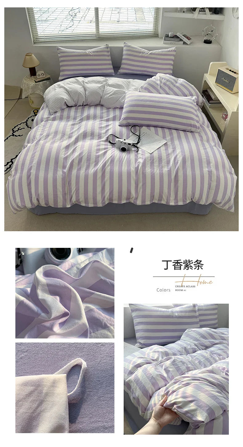 Striped Quilt Set with Pillowcases and Sheet