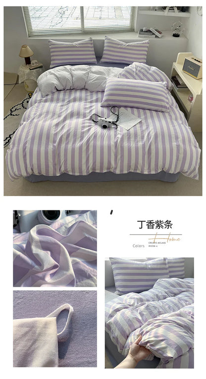 Striped Quilt Set with Pillowcases and Sheet