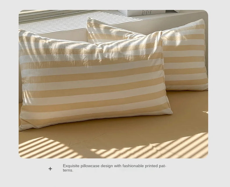 Striped Quilt Set with Pillowcases and Sheet