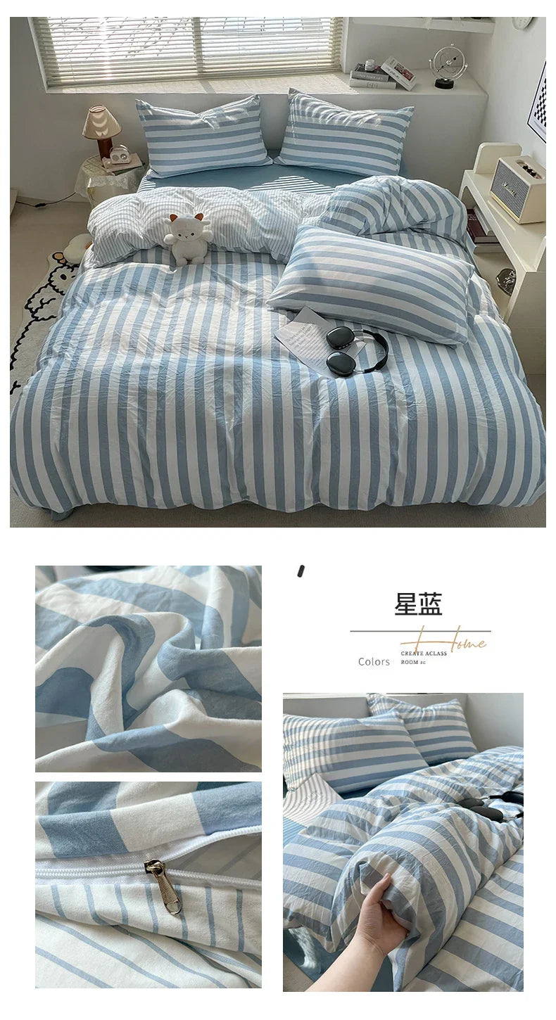 Striped Quilt Set with Pillowcases and Sheet