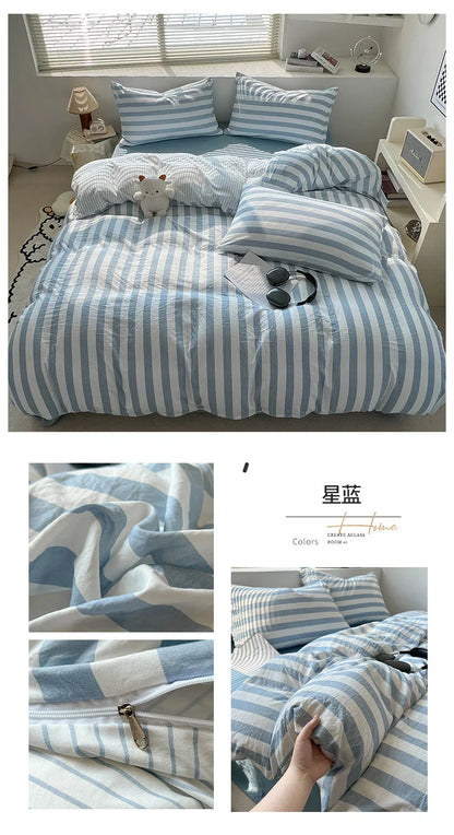 Striped Quilt Set with Pillowcases and Sheet