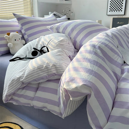 Striped Quilt Set with Pillowcases and Sheet - 180x220cm 4pcs / dingxiang zitiao / CHINA|set