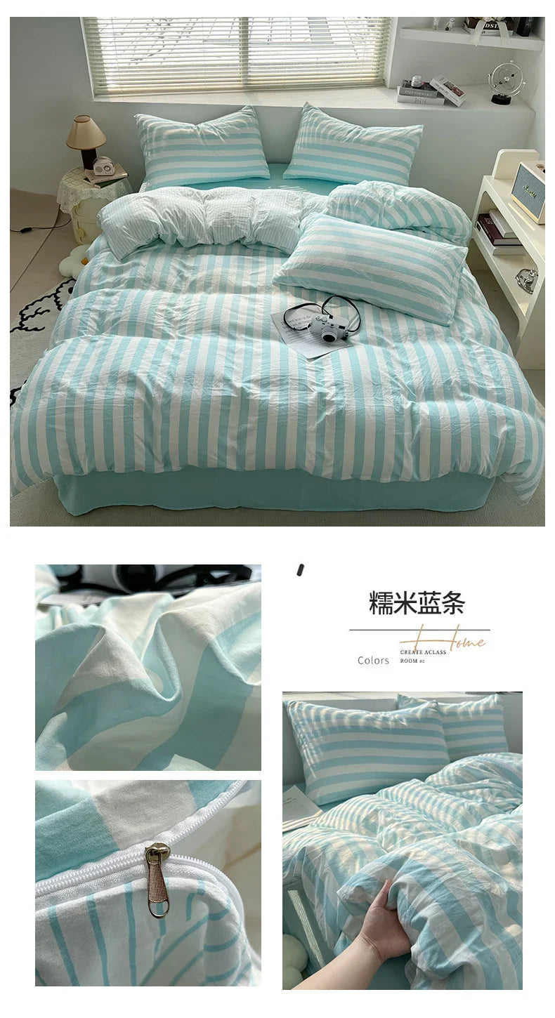 Striped Quilt Set with Pillowcases and Sheet