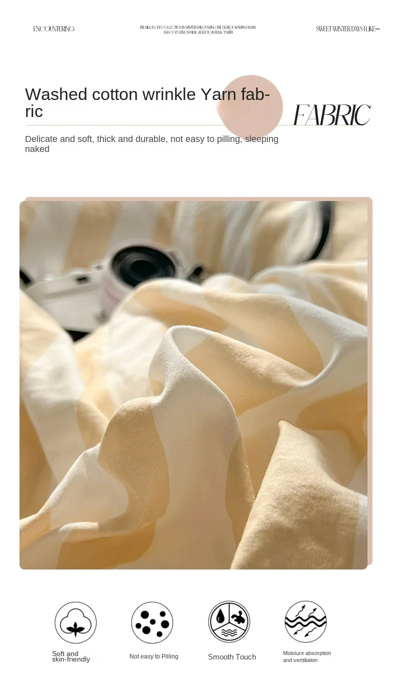 Striped Quilt Set with Pillowcases and Sheet