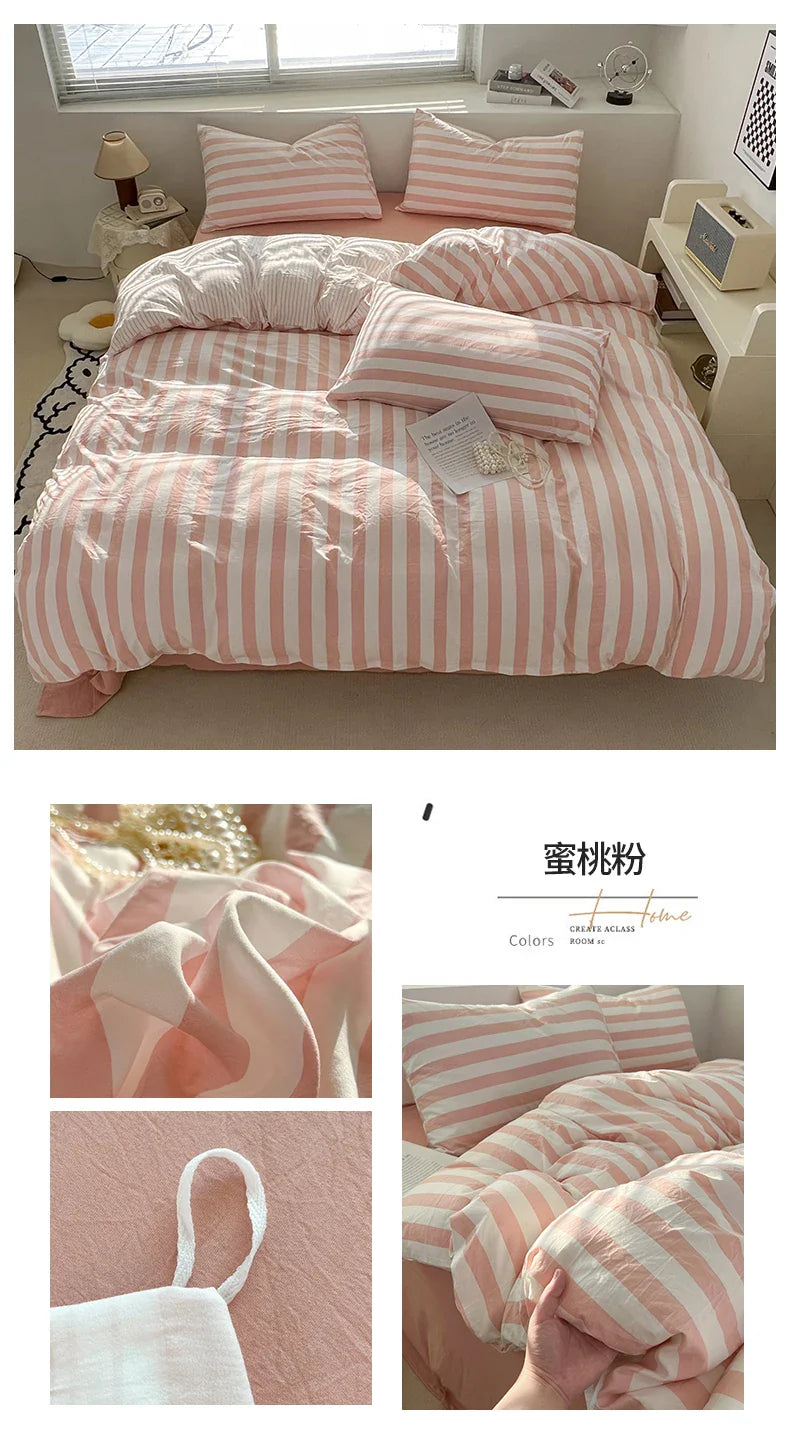 Striped Quilt Set with Pillowcases and Sheet