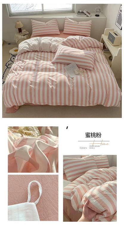 Striped Quilt Set with Pillowcases and Sheet