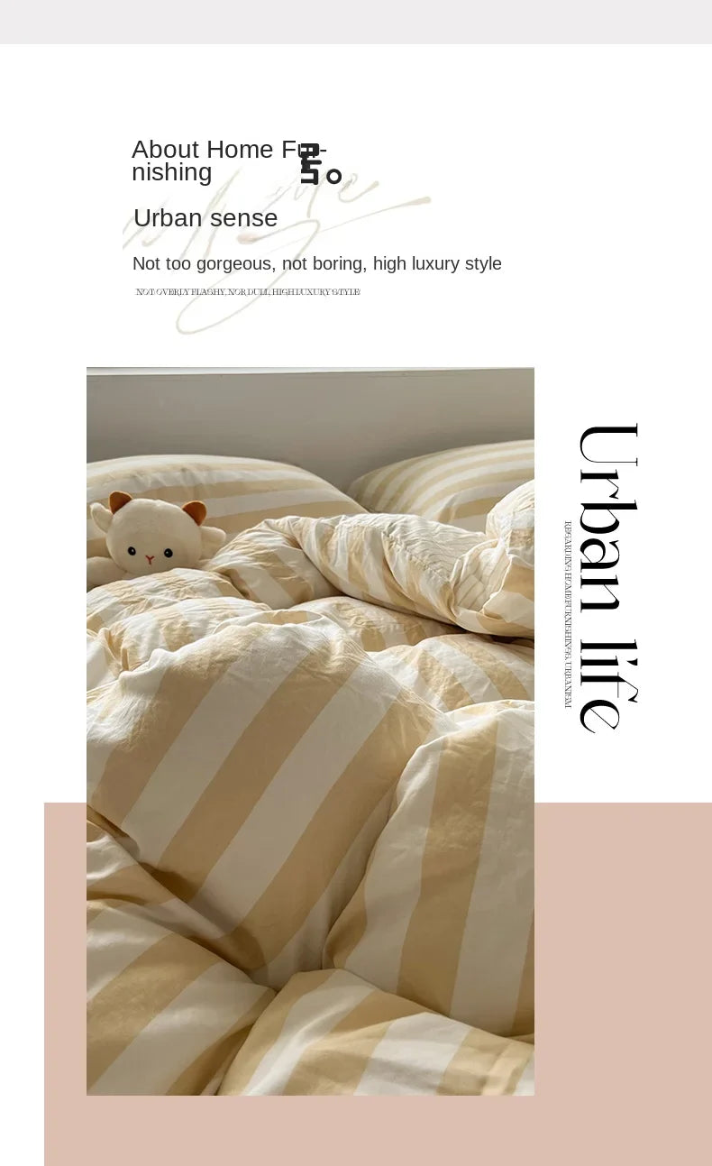 Striped Quilt Set with Pillowcases and Sheet