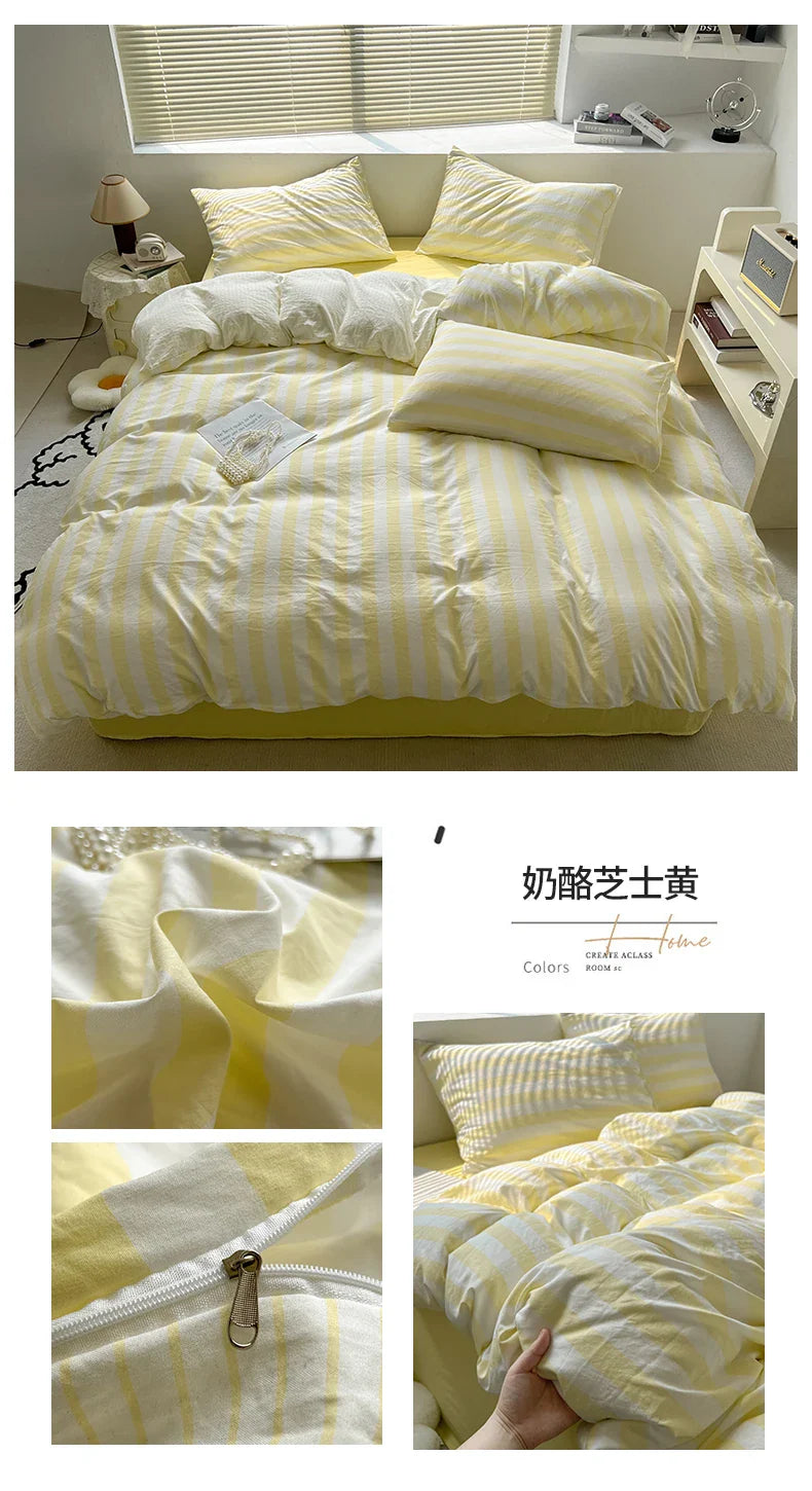 Striped Quilt Set with Pillowcases and Sheet
