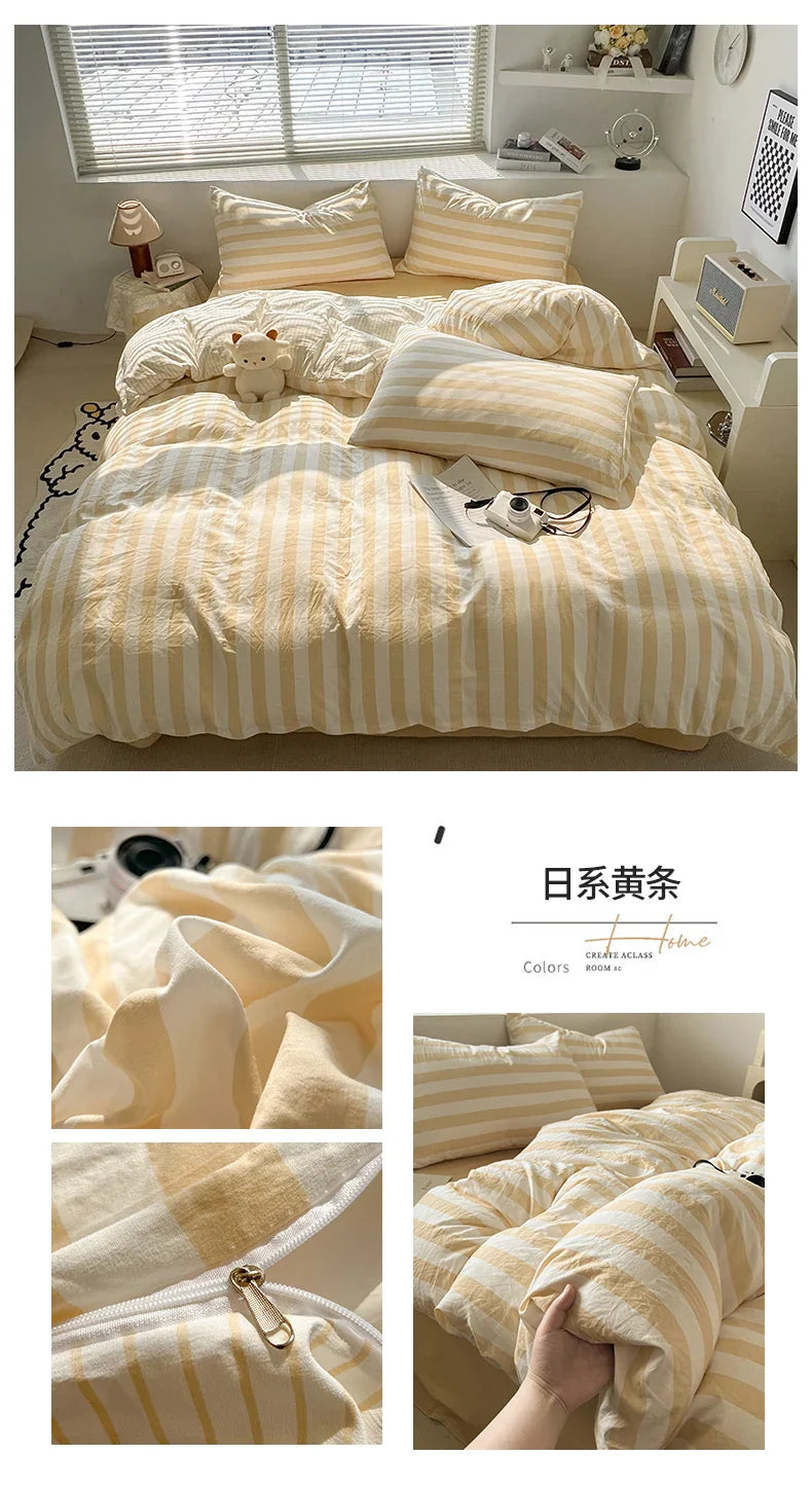 Striped Quilt Set with Pillowcases and Sheet