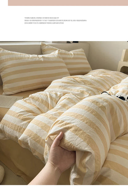 Striped Quilt Set with Pillowcases and Sheet