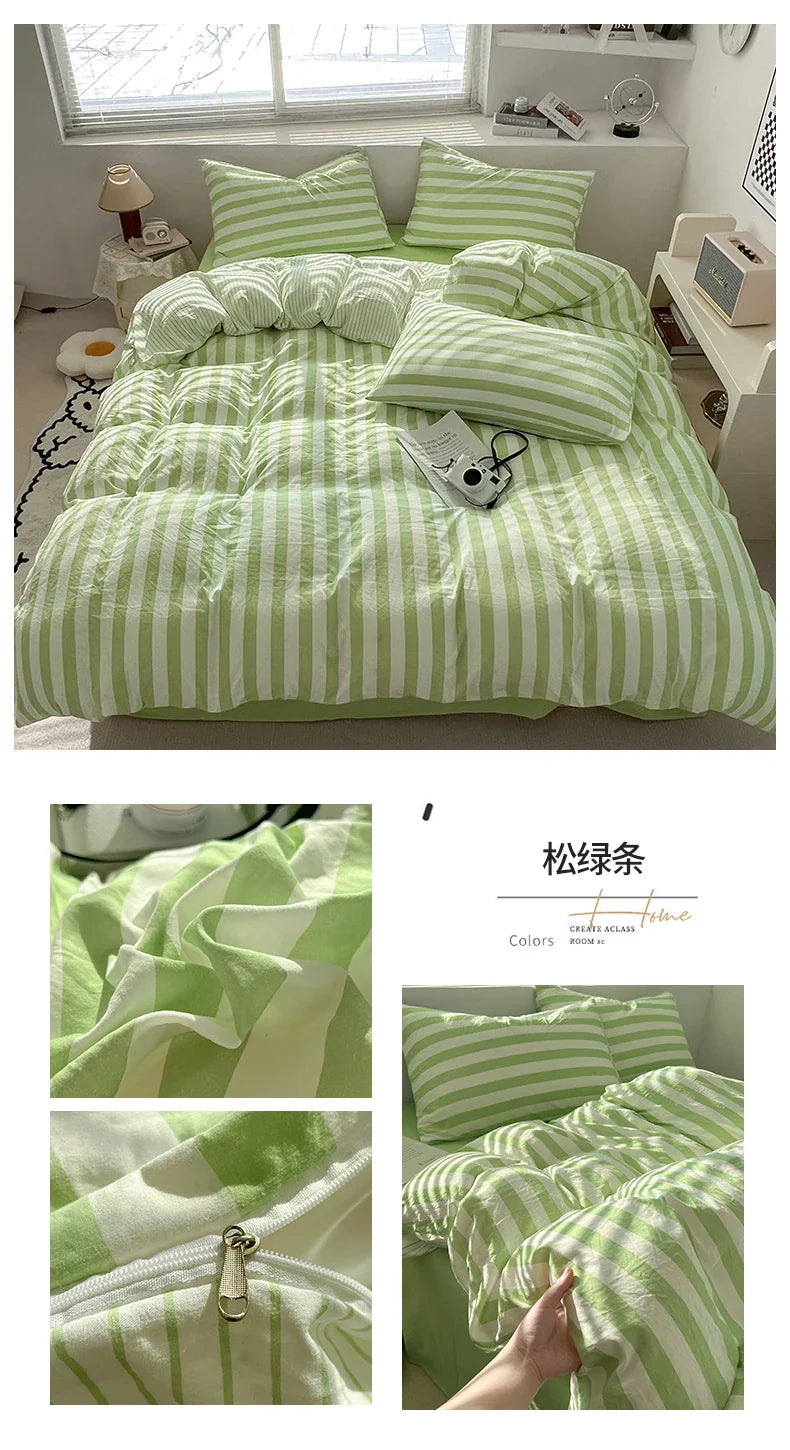 Striped Quilt Set with Pillowcases and Sheet