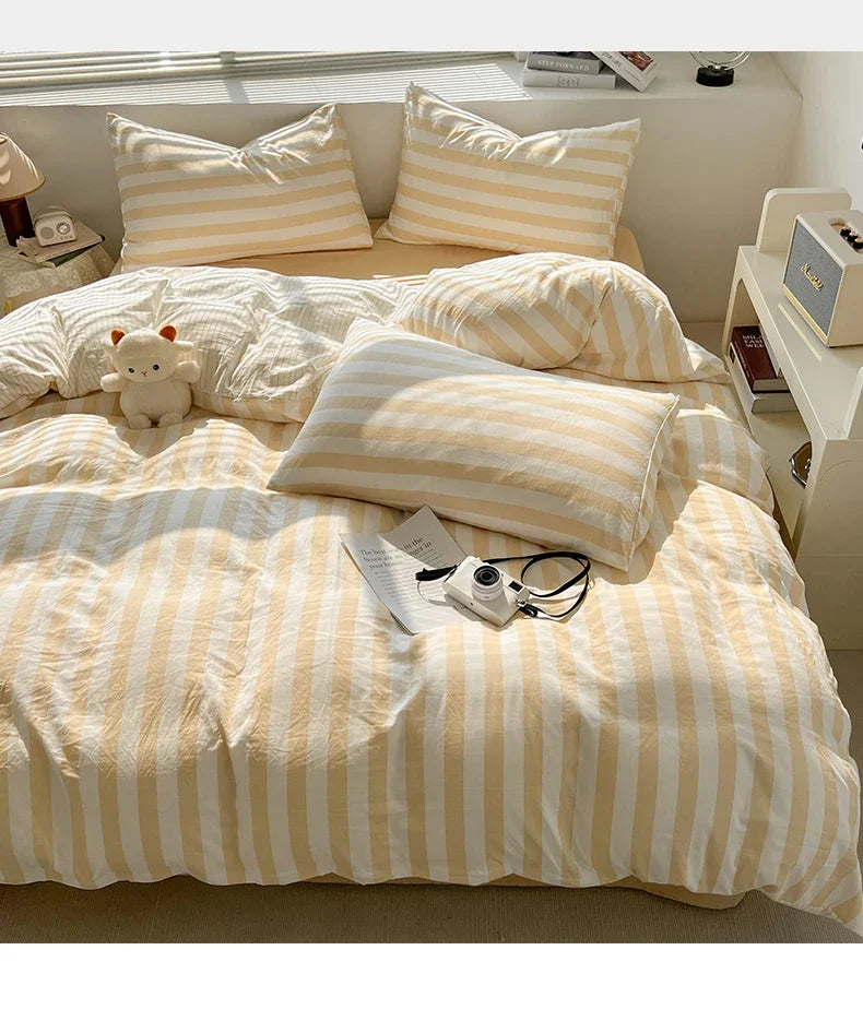 Striped Quilt Set with Pillowcases and Sheet