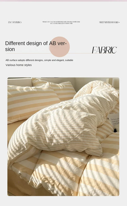 Striped Quilt Set with Pillowcases and Sheet