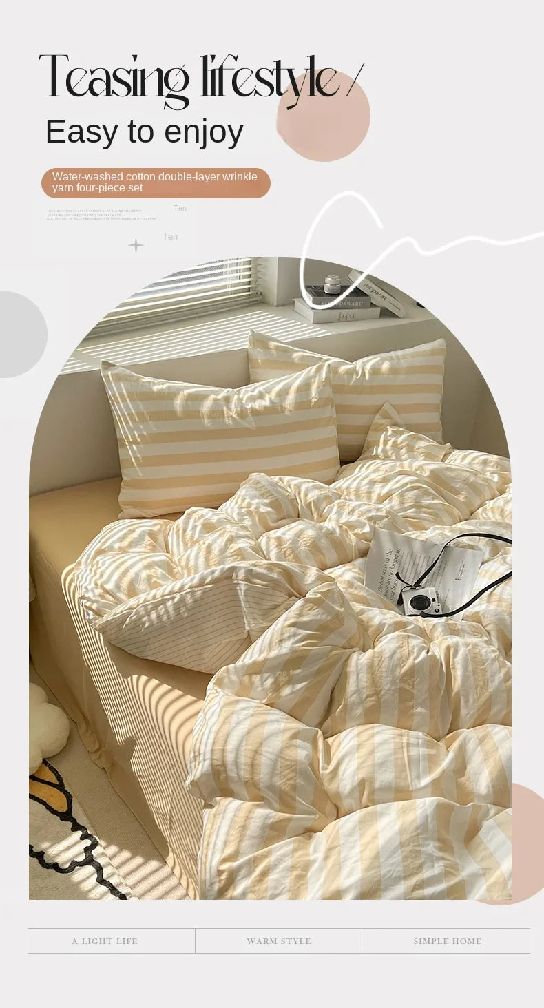 Striped Quilt Set with Pillowcases and Sheet