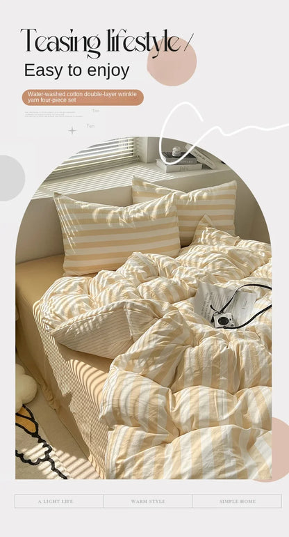 Striped Quilt Set with Pillowcases and Sheet