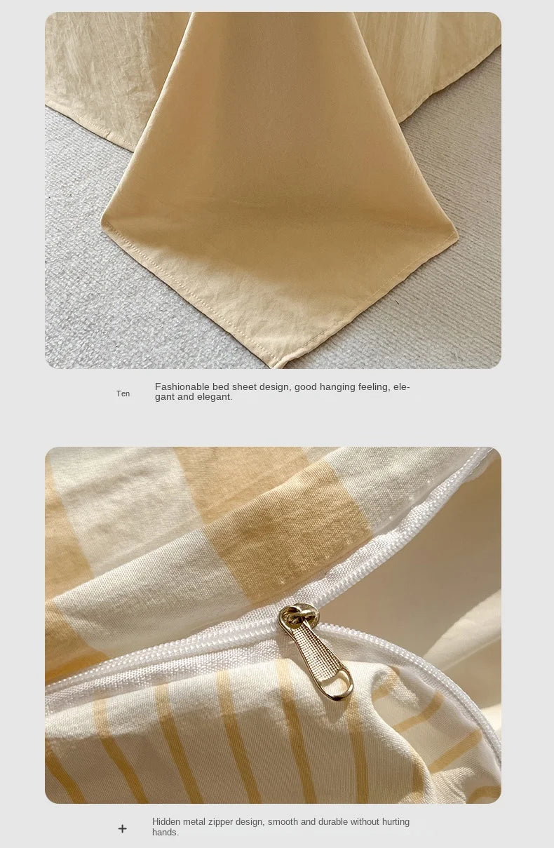 Striped Quilt Set with Pillowcases and Sheet