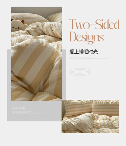 Striped Quilt Set with Pillowcases and Sheet