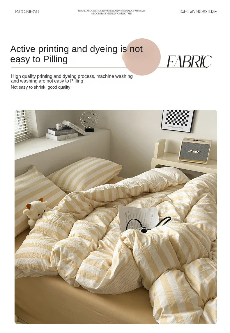 Striped Quilt Set with Pillowcases and Sheet