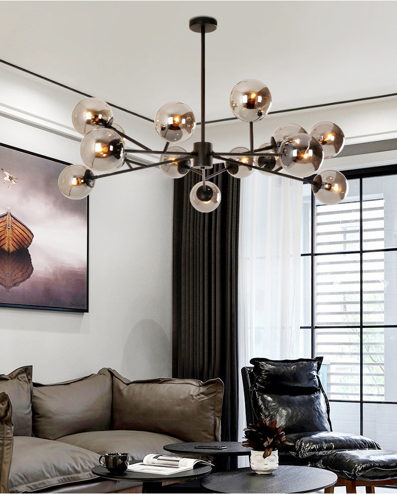 Brass Glass LED Chandelier 18-Head Amber Glow