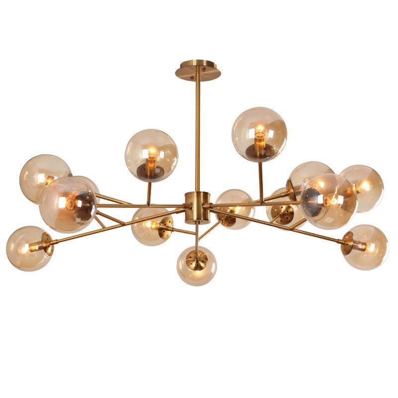 Brass Glass LED Chandelier 18-Head Amber Glow