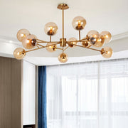 Brass Glass LED Chandelier 18-Head Amber Glow