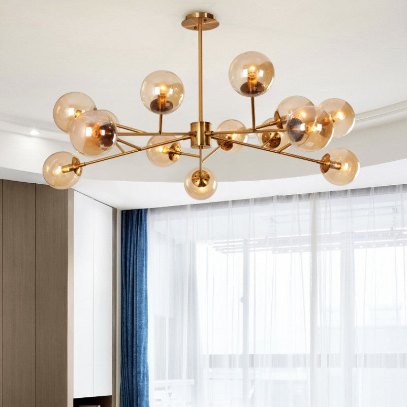 Brass Glass LED Chandelier 18-Head Amber Glow