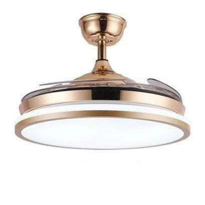 Gold and white ceiling fan with led light, modern design.