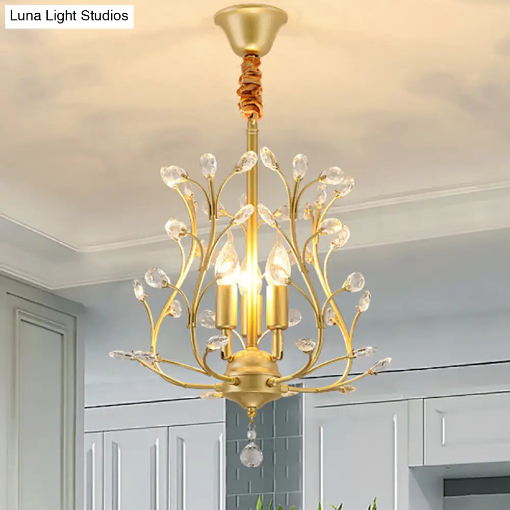 Impresionante lámpara de araña negra y dorada con forma de rama y detalles de cristal: moderna lámpara colgante de 3 bombillas para comedor.