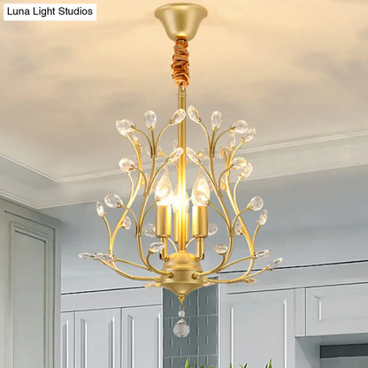 Impresionante lámpara de araña negra y dorada con forma de rama y detalles de cristal: moderna lámpara colgante de 3 bombillas para comedor.