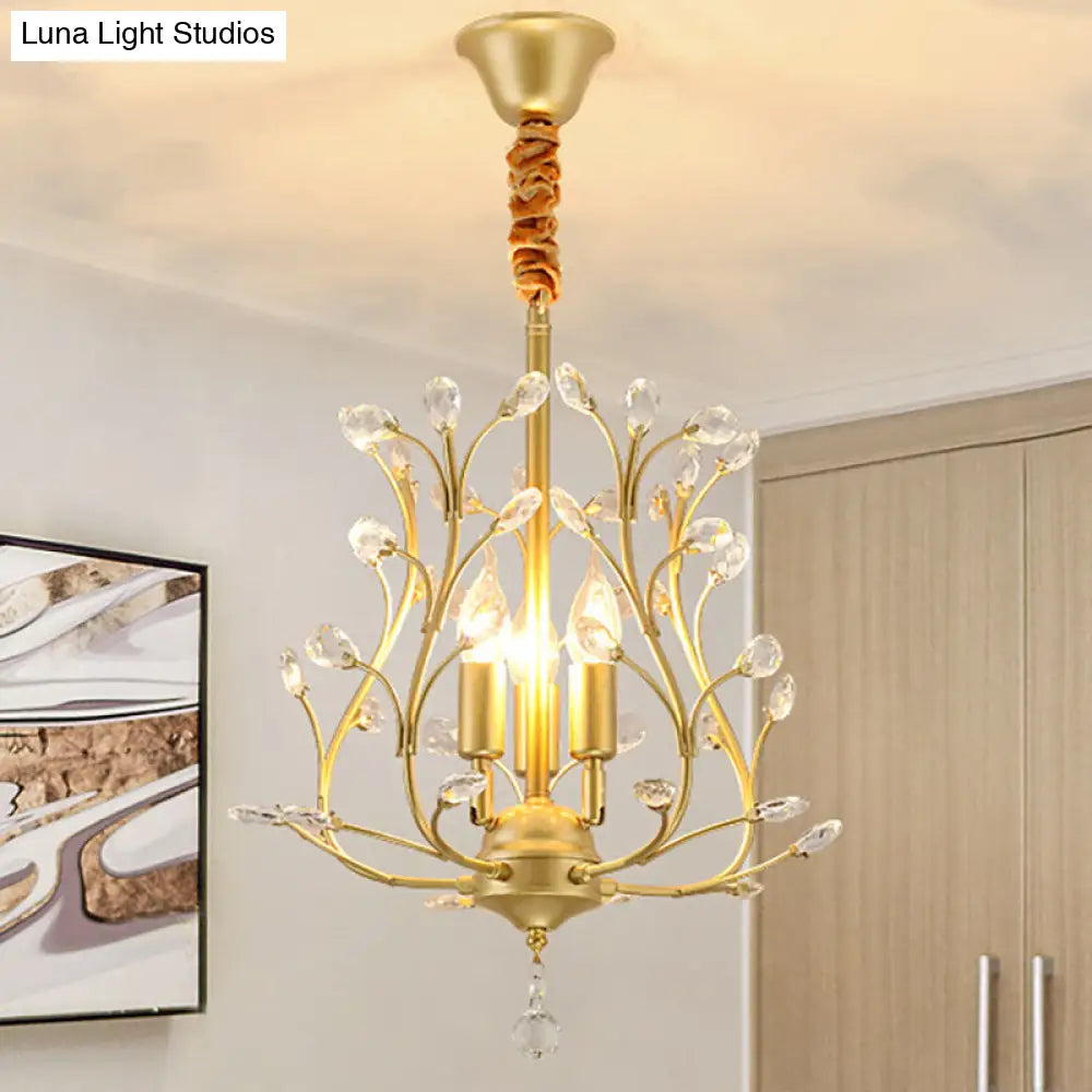Impresionante lámpara de araña negra y dorada con forma de rama y detalles de cristal: moderna lámpara colgante de 3 bombillas para comedor.