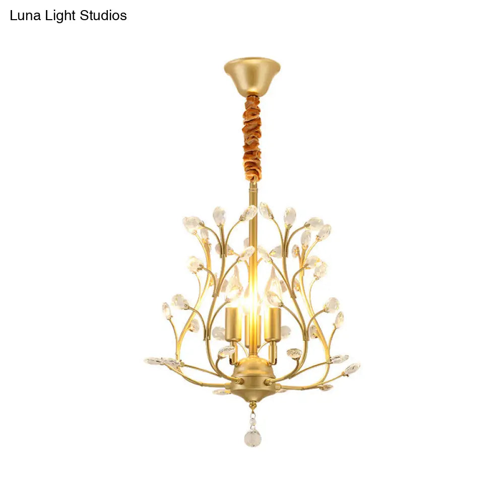Impresionante lámpara de araña negra y dorada con forma de rama y detalles de cristal: moderna lámpara colgante de 3 bombillas para comedor.