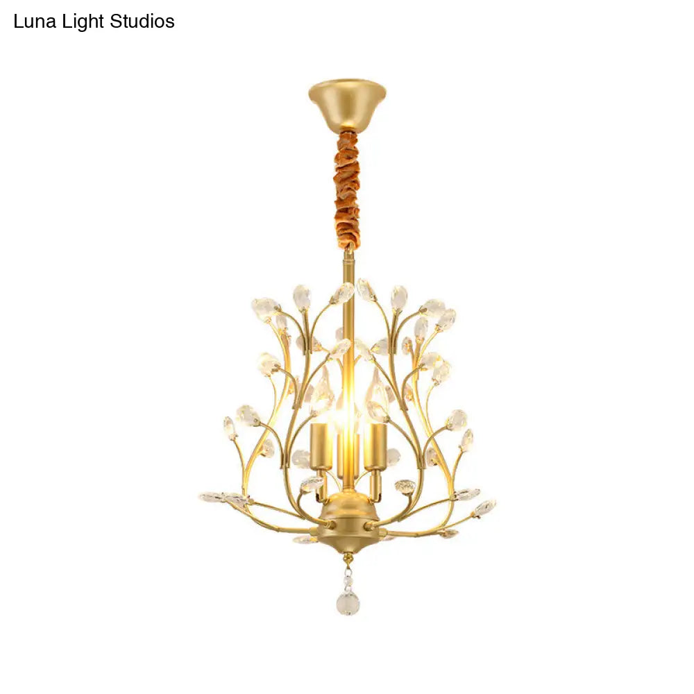 Impresionante lámpara de araña negra y dorada con forma de rama y detalles de cristal: moderna lámpara colgante de 3 bombillas para comedor.
