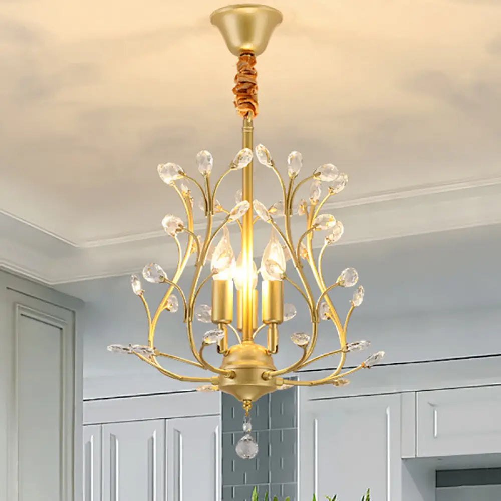 Impresionante lámpara de araña negra y dorada con forma de rama y detalles de cristal: moderna lámpara colgante de 3 bombillas para comedor.